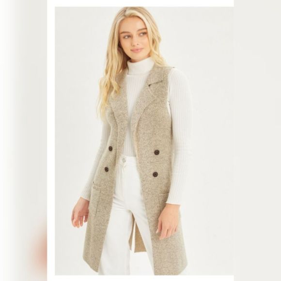 Love Tree Long Silhouette Sweater Vest Cardigan w/ Button Detail Size Medium - Picture 5 of 16